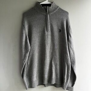 Mens Polo Long Sleeve Pull Over 1/4 Zip Sweater Gray Size Large